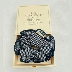 Sezane Navy Gingham Scrunchie